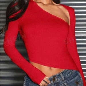 Long sleeve shirt with asymmetrical neckline